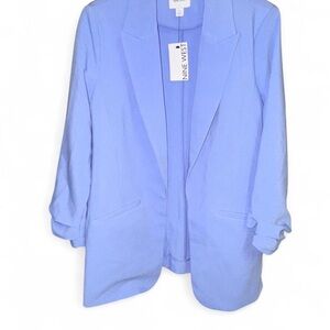 Nine West Light Blue Women's Blazer, 3/4 Ruched Sleeve, M